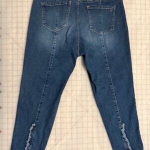 CROWN & IVY BLUE DENIM SKINNY CROPPED JEANS WITH RUFFLE HEM,  SIZE 12